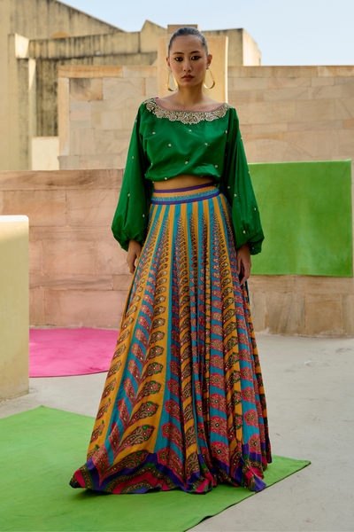 peacock lehenga with green blouse for women,
luxury peacock lehenga with emerald green top,
peacock lehenga with emerald green choli for wedding,
peacock lehenga for special occasions with green top,
designer peacock lehenga with emerald green blouse,
traditional peacock lehenga with emerald green top,
emerald green lehenga with peacock embroidery for weddings,
bridal lehenga with green top,
luxury bridal lehenga with peacock design,
emerald green bridal lehenga,

