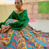 Peacock Multi colored Printed Embroidered Lehenga with Emerald Top