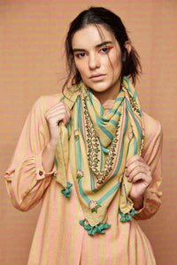 Block Printed Striped Buti Scarf