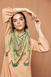 Block Printed Striped Buti Scarf