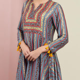 Morbagh Tribal Grey Tribal Asymmetric Kurta