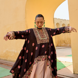 Printed Embroidered Rani Cape Set