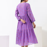 Purple Embroidered Applique Wrap Dress