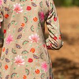 Printed Jaal Beige Placket Kurta