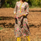 Printed Jaal Beige Placket Kurta