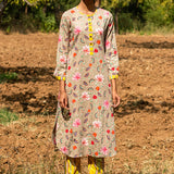 Printed Jaal Beige Placket Kurta