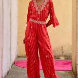 Scarlet Printed Embroidered Jumpsuit Set


