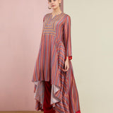 Morbagh Tribal Rose Pink Tribal Asymmetric Kurta