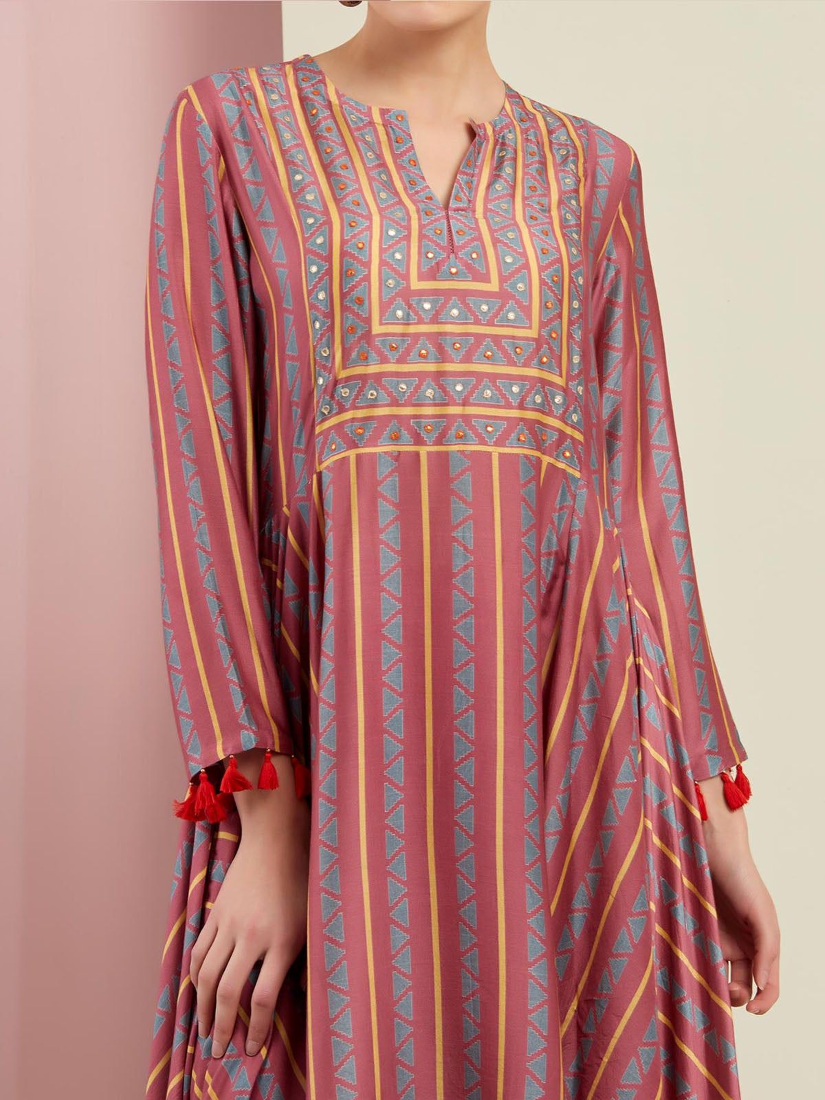 Morbagh Tribal Rose Pink Tribal Asymmetric Kurta