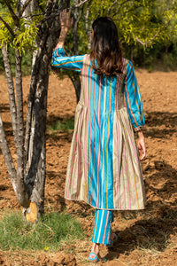 KAMAL STRIPED COLOR BLOCK TURQUOISE TUNIC