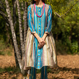 Striped Color Block Printed Turquoise Tunic