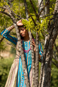 KAMAL STRIPED COLOR BLOCK TURQUOISE TUNIC