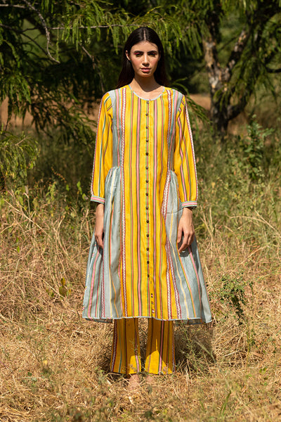 Striped Color Block Printed Yellow Tunic