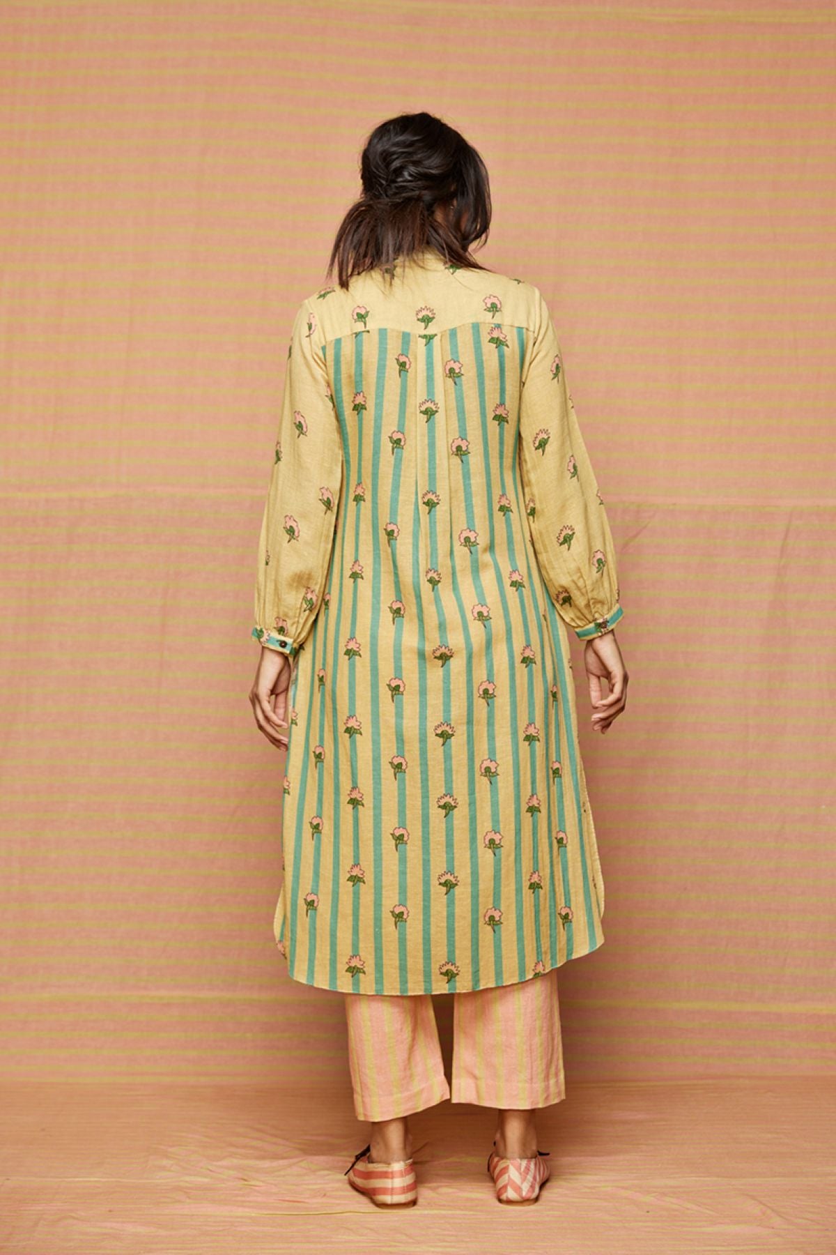 Block Printed Striped Buti Tunic with Striped Pants
