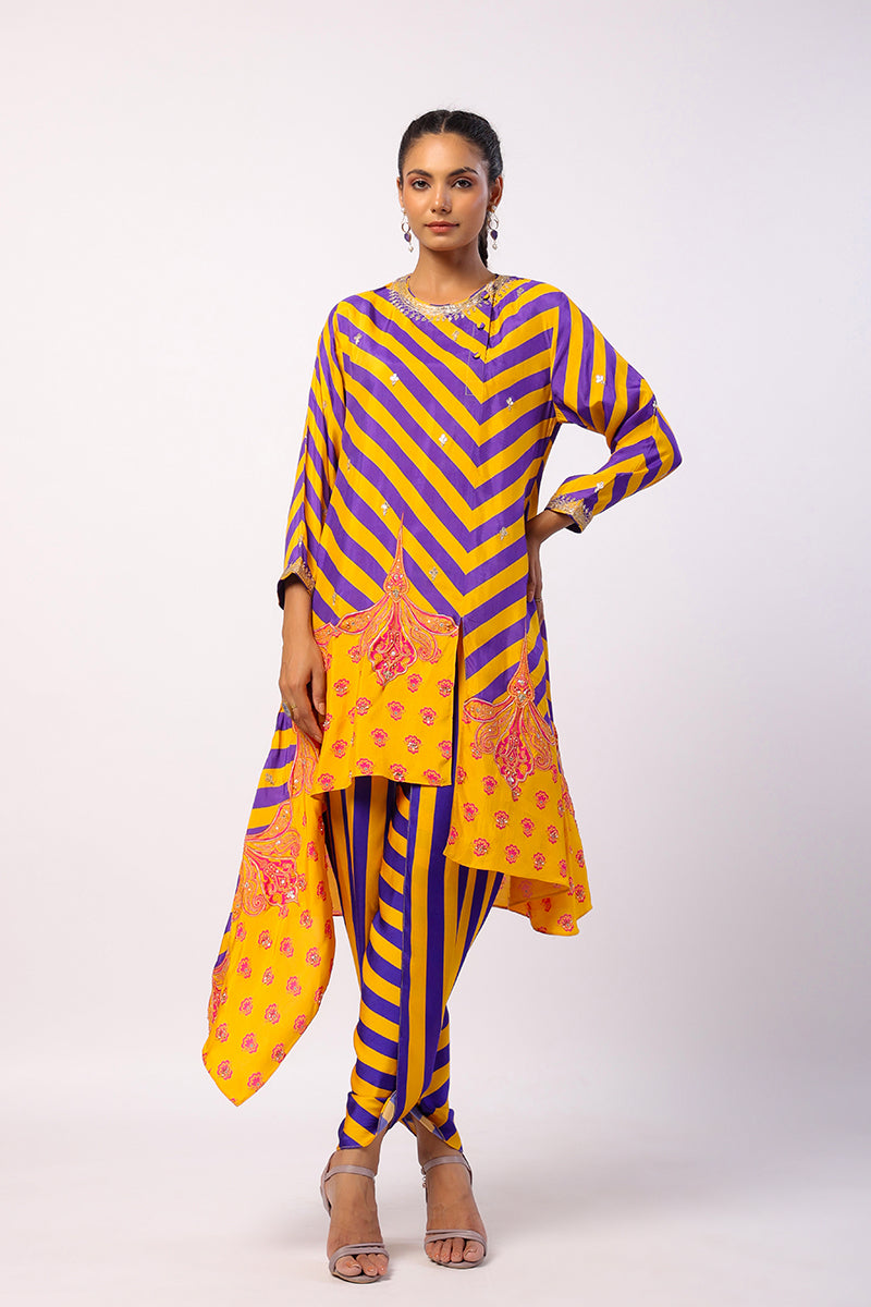 Purple Nalini Embroidered Printed Asymmetric Kurta Set