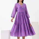 Purple Embroidered Applique Wrap Dress