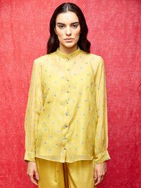Yellow Embroidered Chanderi Shirt