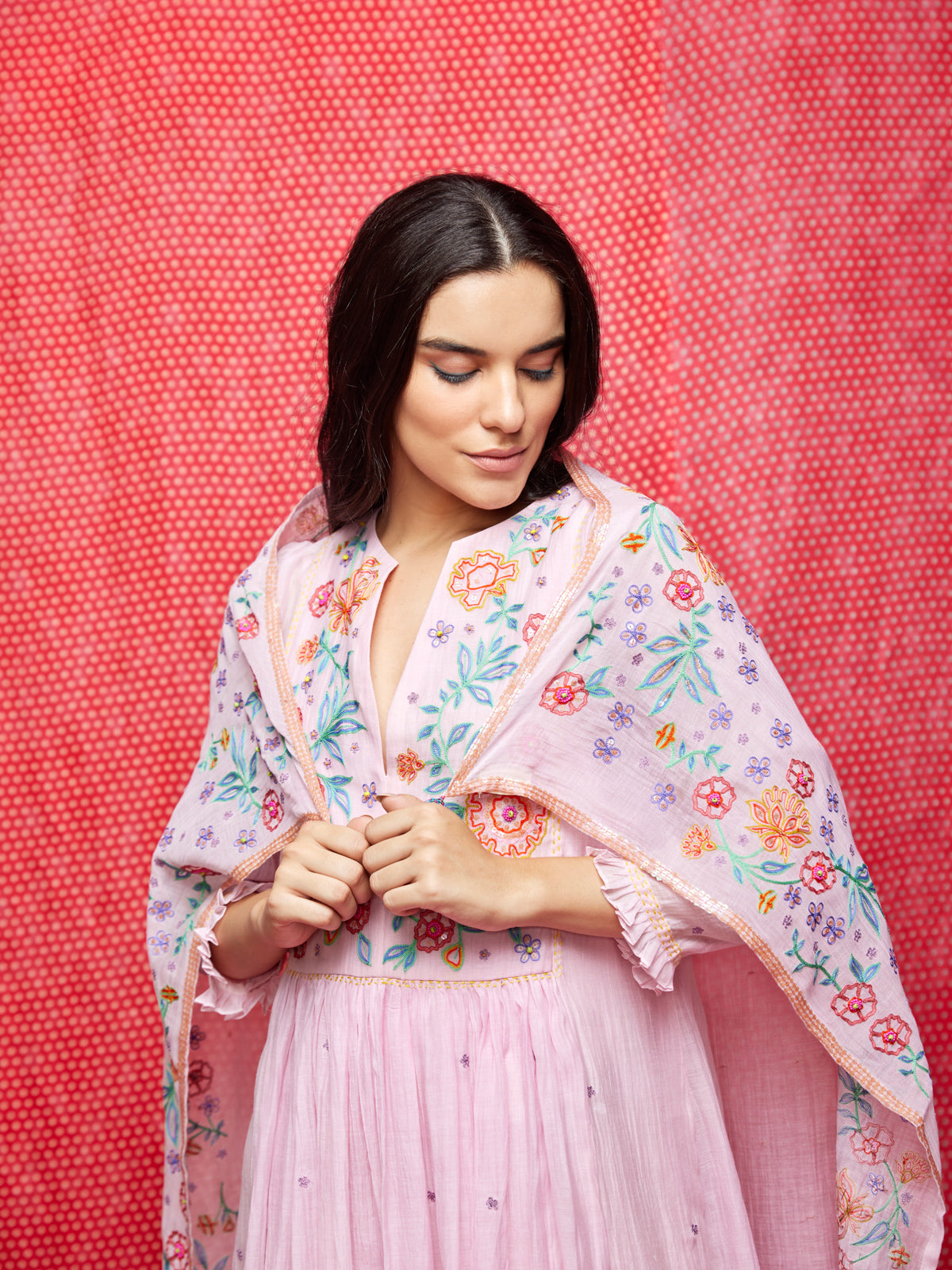Pink Multi Embroidered Scarf