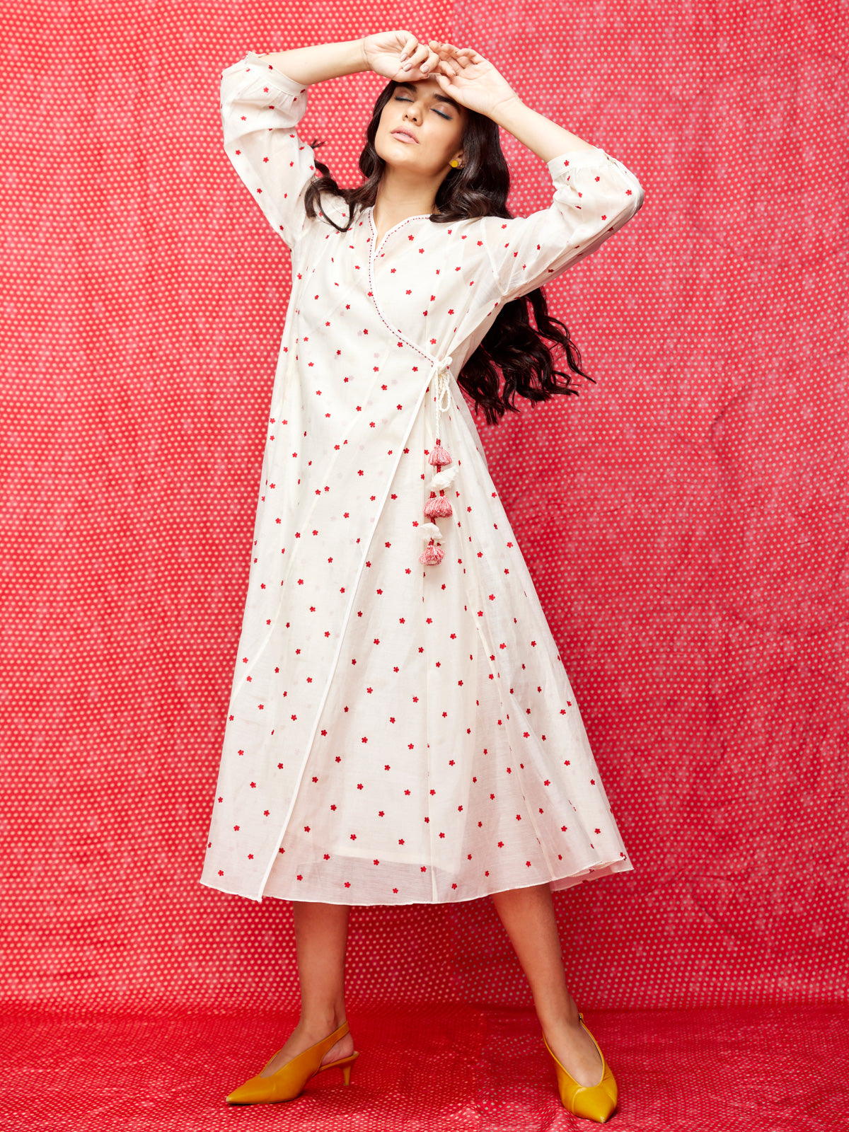 Ivory Embrodiered Chanderi Wrap Dress