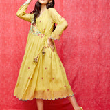 Yellow Multi Embroidered Chanderi Dress