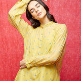 Yellow Embroidered Chanderi Shirt