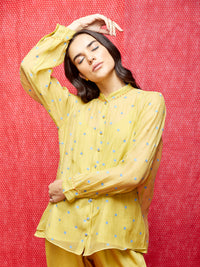 Yellow Embroidered Chanderi Shirt