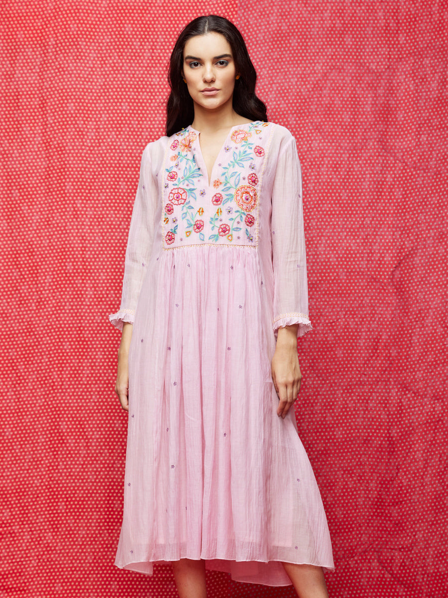 Pink embroidered dress