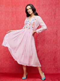 Pink Multi Embroidered Dress