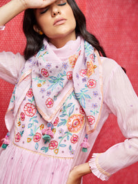 Pink Multi Embroidered Scarf
