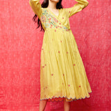 Yellow Multi Embroidered Chanderi Dress