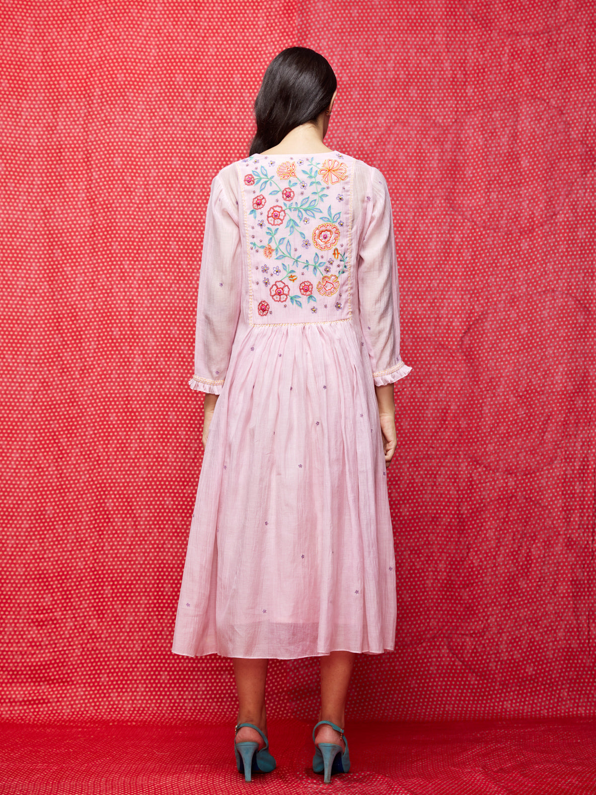 Pink Multi Embroidered Dress