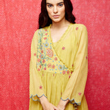 Yellow Multi Embroidered Chanderi Dress