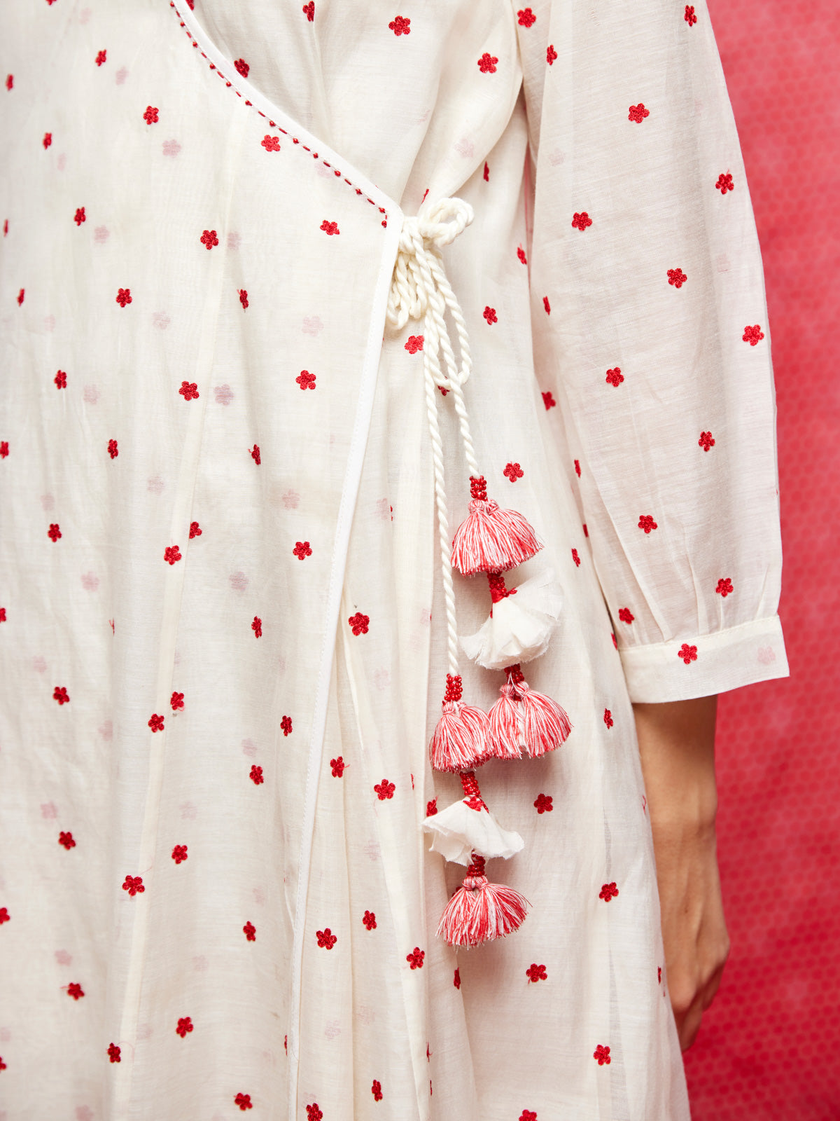 Ivory Embrodiered Chanderi Wrap Dress