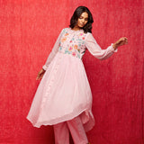 Pink Multi Embrodiered Round Hem Dress