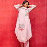 Pink Multi Embrodiered Round Hem Dress