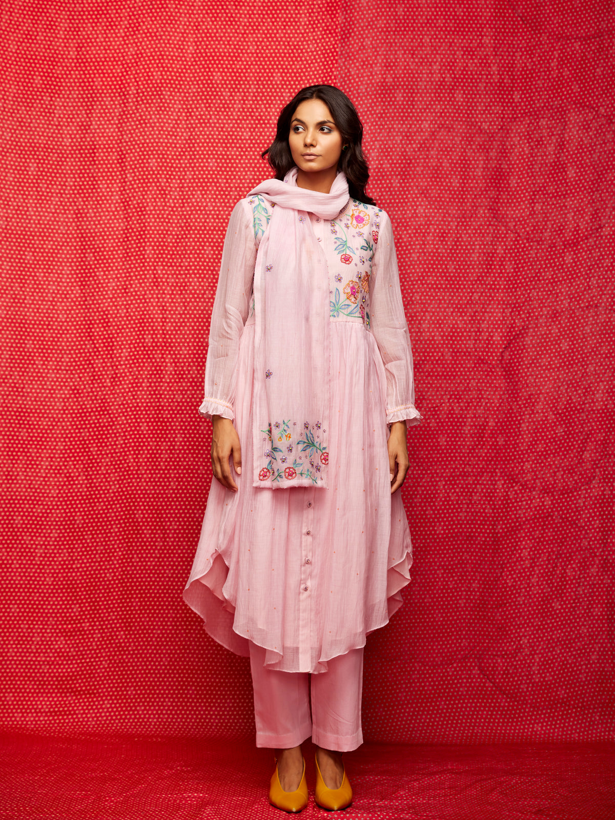 Rose Pink Embroidered Stole