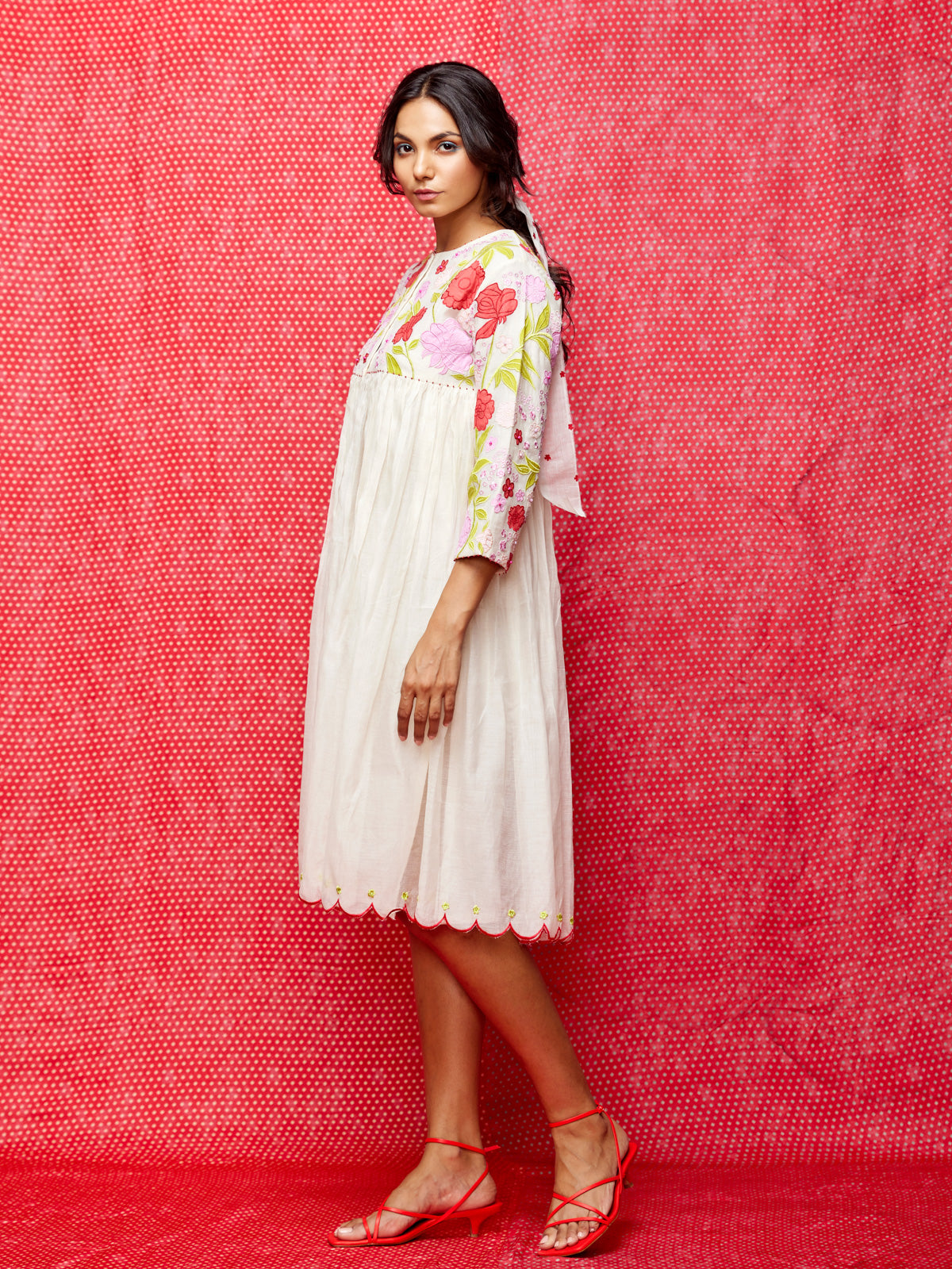 Ivory Multi Applique Embroidered Chanderi Dress