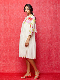 Ivory Multi Applique Embroidered Chanderi Dress