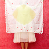 Ivory/ Lime Green Applique Embroidered Chanderi Scallop Scarf