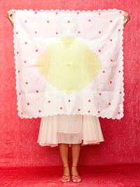 Ivory/ Lime Green Applique Embroidered Chanderi Scallop Scarf