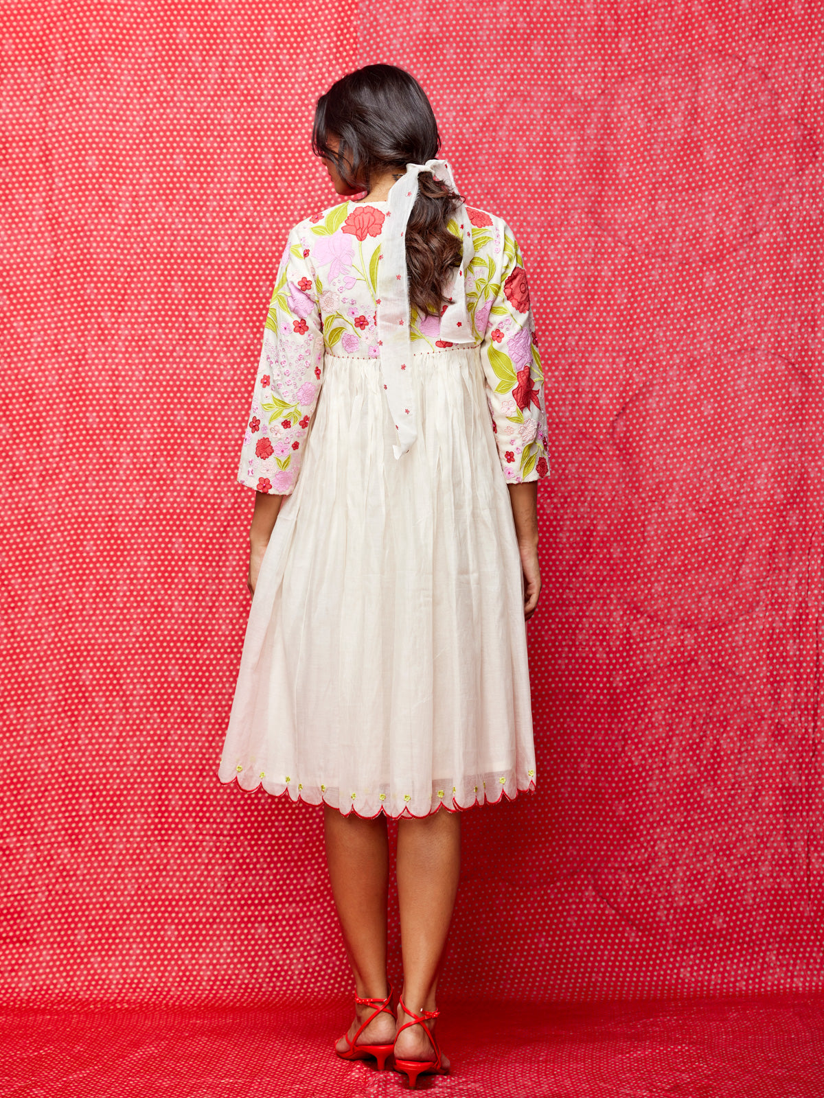 Ivory Multi Applique Embroidered Chanderi Dress