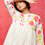 Ivory Multi Applique Embroidered Chanderi Dress