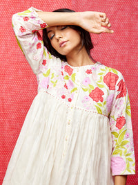 Ivory Multi Applique Embroidered Chanderi Dress