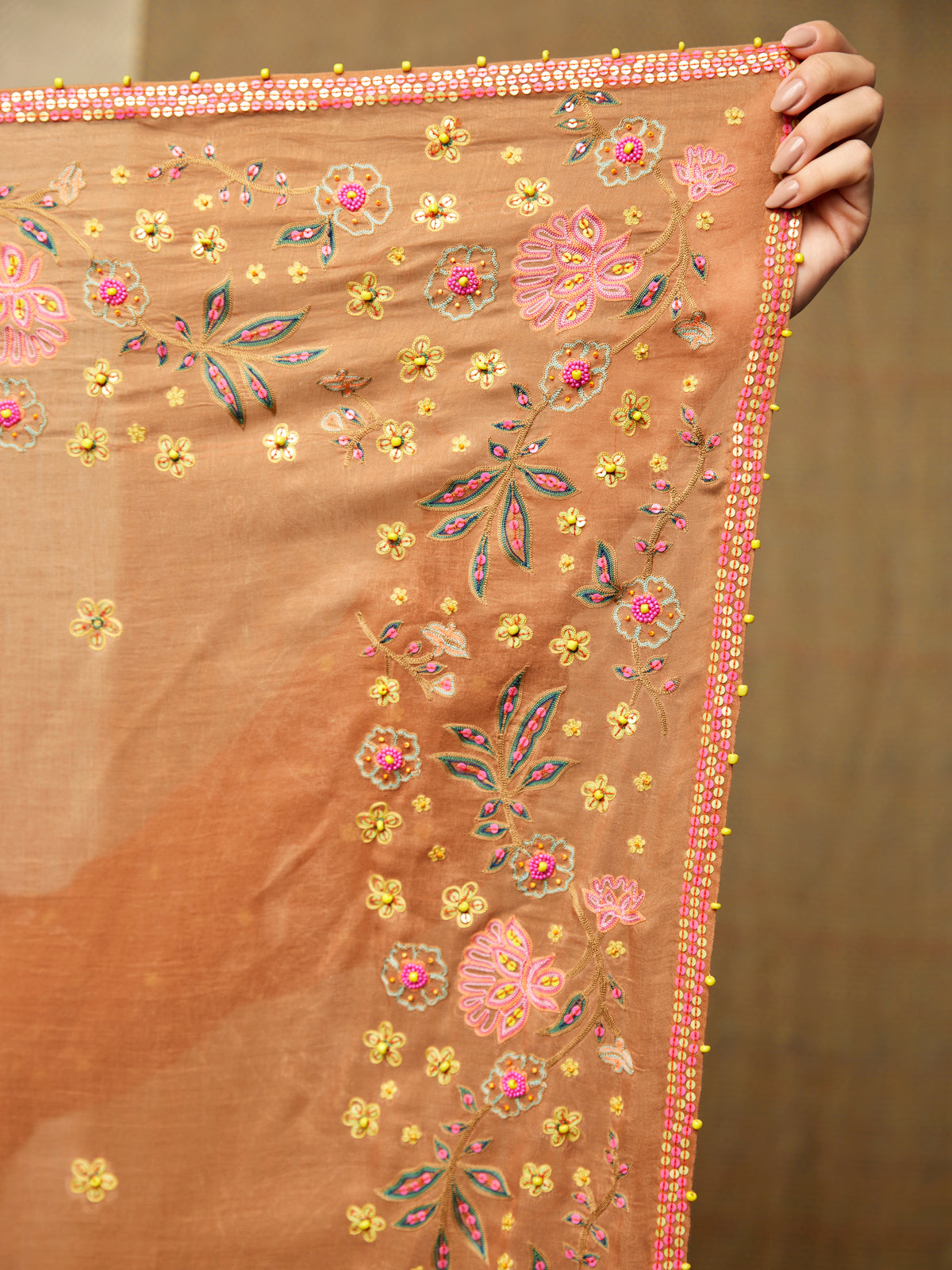 Rose Brown Embroidered Scarf