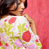 Ivory Multi Applique Embroidered Chanderi Dress