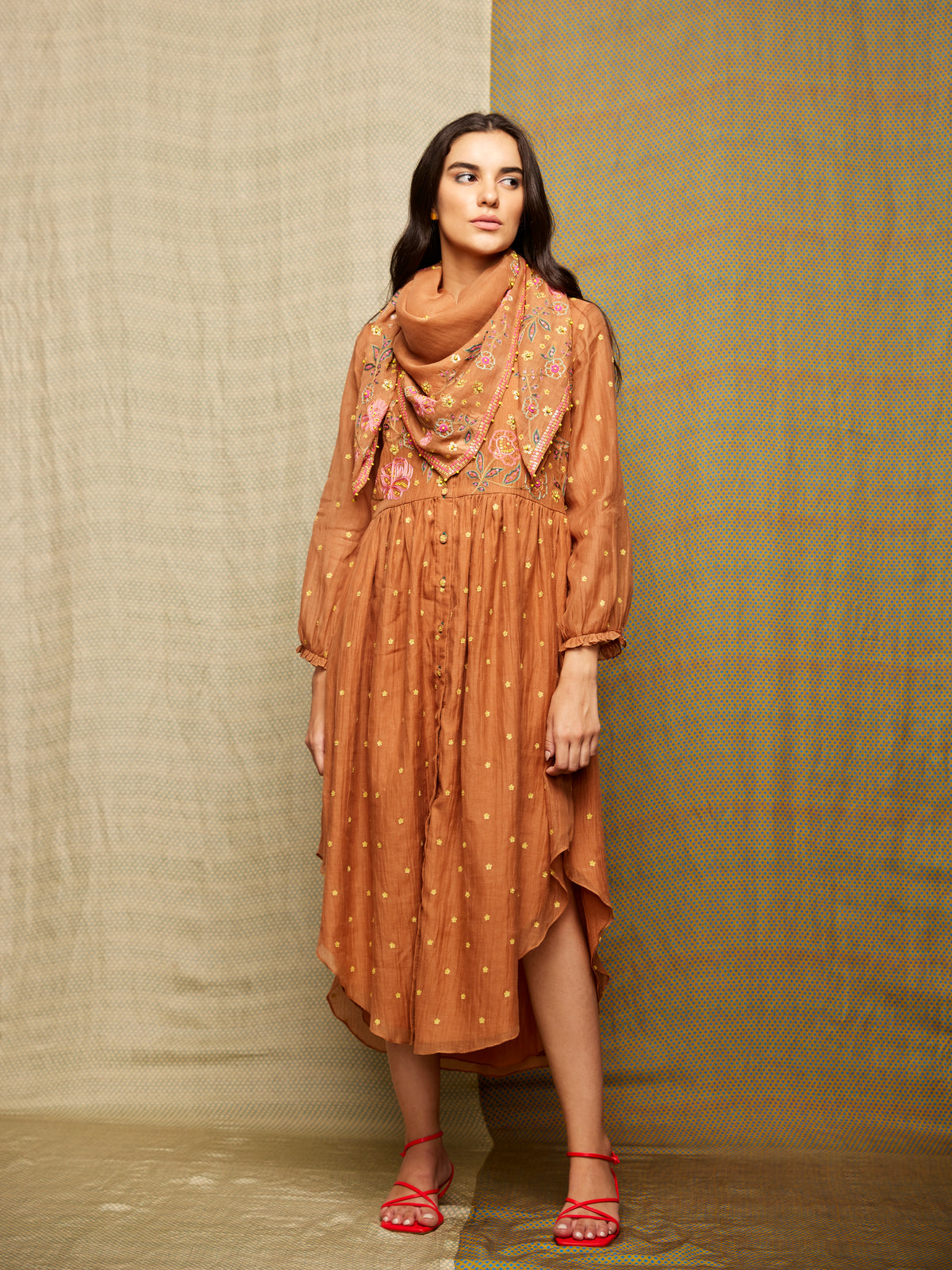 Rose Brown Embroidered Scarf