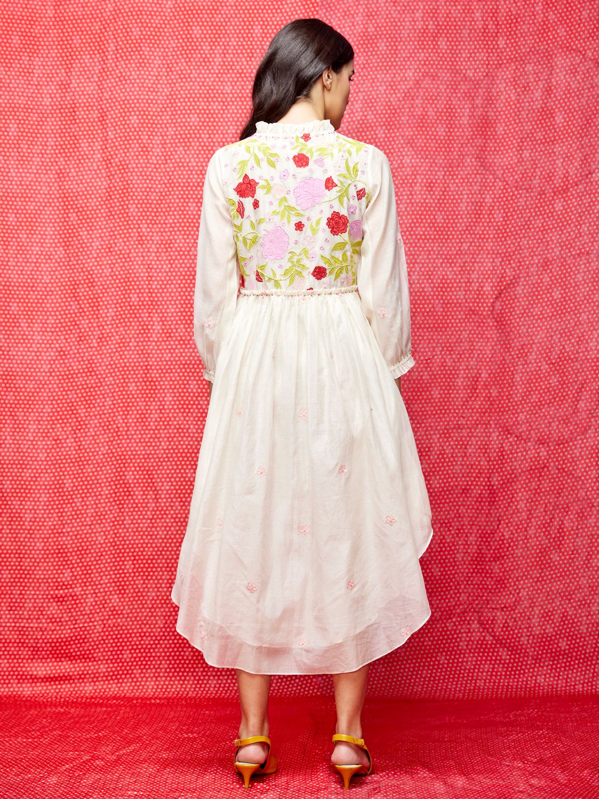 Ivory Rose Appliqué & Kantha Handwork Silk Chanderi Tunic