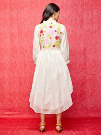 Ivory Rose Appliqué & Kantha Handwork Silk Chanderi Tunic