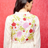 Ivory Rose Appliqué & Kantha Handwork Silk Chanderi Tunic