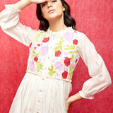 Ivory Rose Appliqué & Kantha Handwork Silk Chanderi Tunic